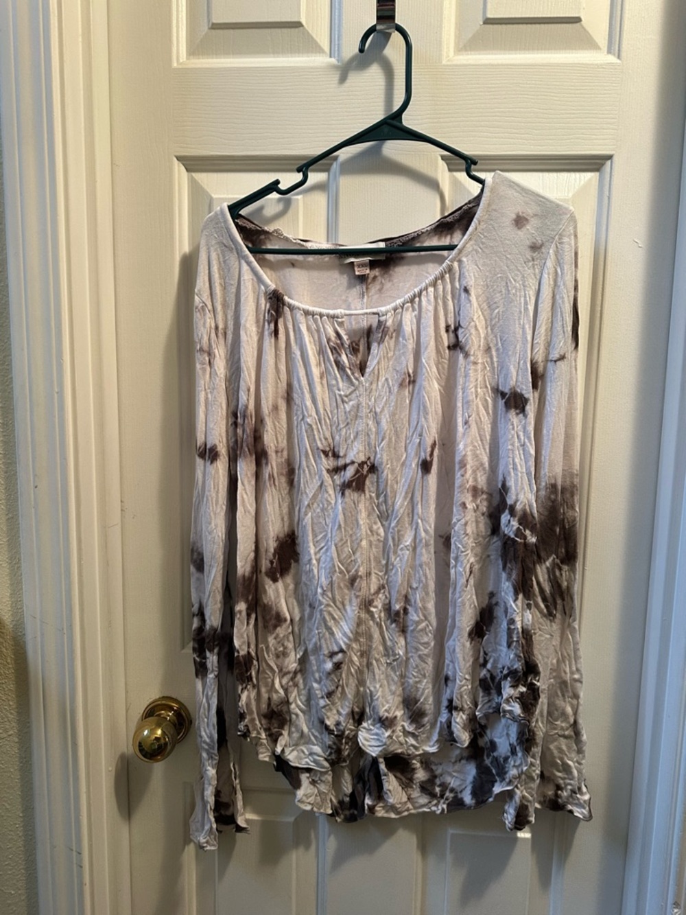 Knox Rose Brown and White Tie-Dye Long Sleeve Top